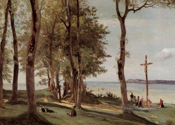  air - Honfleur Kalvarienberg auf die Cote de Grace plein air Romantik Jean Baptiste Camille Corot